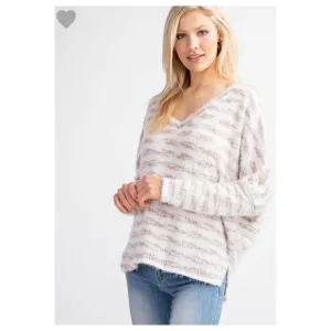 Angora Stripe Slouchy Sweater w/Slits