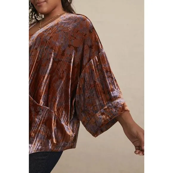 Anthropologie Esme Velvet Kimono Jacket Slouchy Cardigan Duster XS Petite