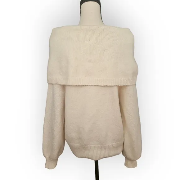 Anthropologie Ivory Slouchy Off the Shoulder or Cowl Neck Sweater Size M NWT