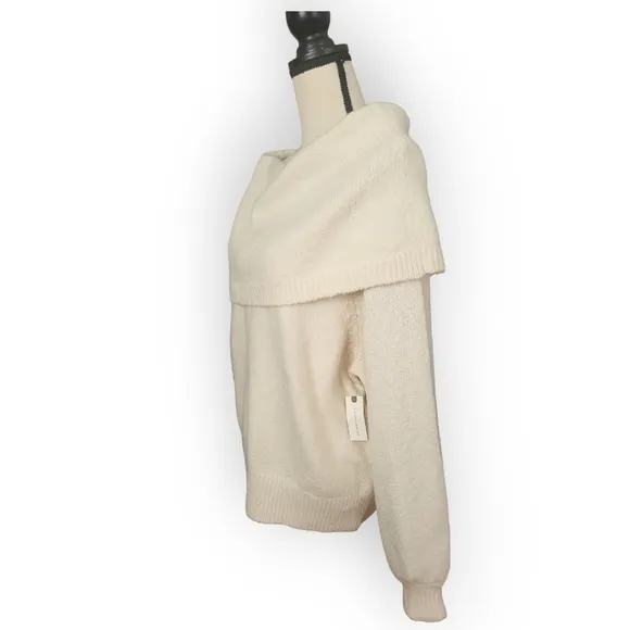 Anthropologie Ivory Slouchy Off the Shoulder or Cowl Neck Sweater Size M NWT