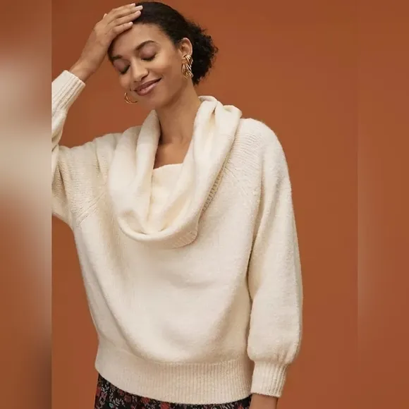 Anthropologie Ivory Slouchy Off the Shoulder or Cowl Neck Sweater Size M NWT