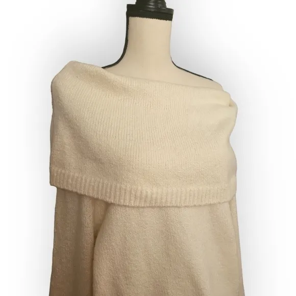 Anthropologie Ivory Slouchy Off the Shoulder or Cowl Neck Sweater Size M NWT