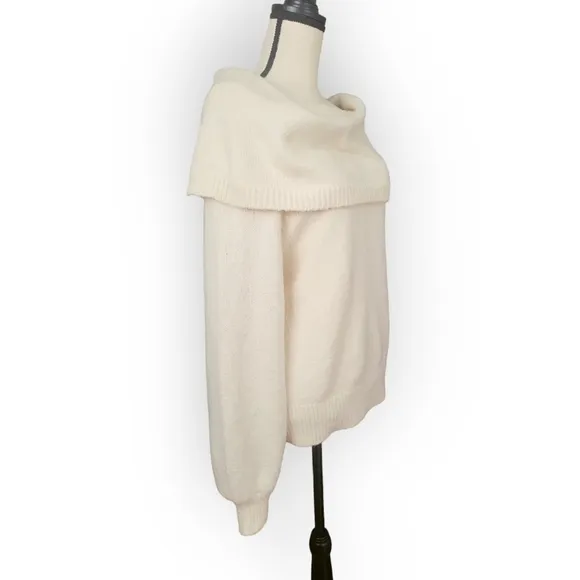 Anthropologie Ivory Slouchy Off the Shoulder or Cowl Neck Sweater Size M NWT