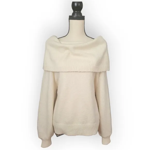 Anthropologie Ivory Slouchy Off the Shoulder or Cowl Neck Sweater Size M NWT