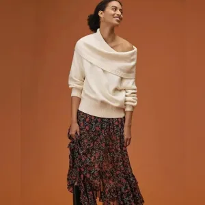 Anthropologie Ivory Slouchy Off the Shoulder or Cowl Neck Sweater Size M NWT