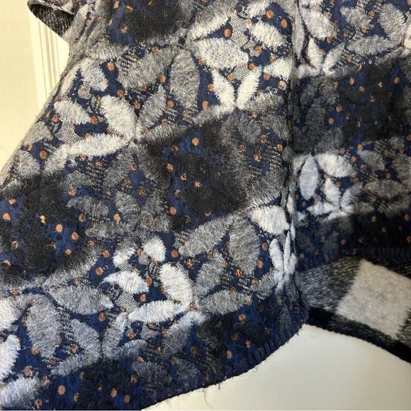 Anthropologie Wintertide Reversible Floral Buffalo Check Wool Poncho OS