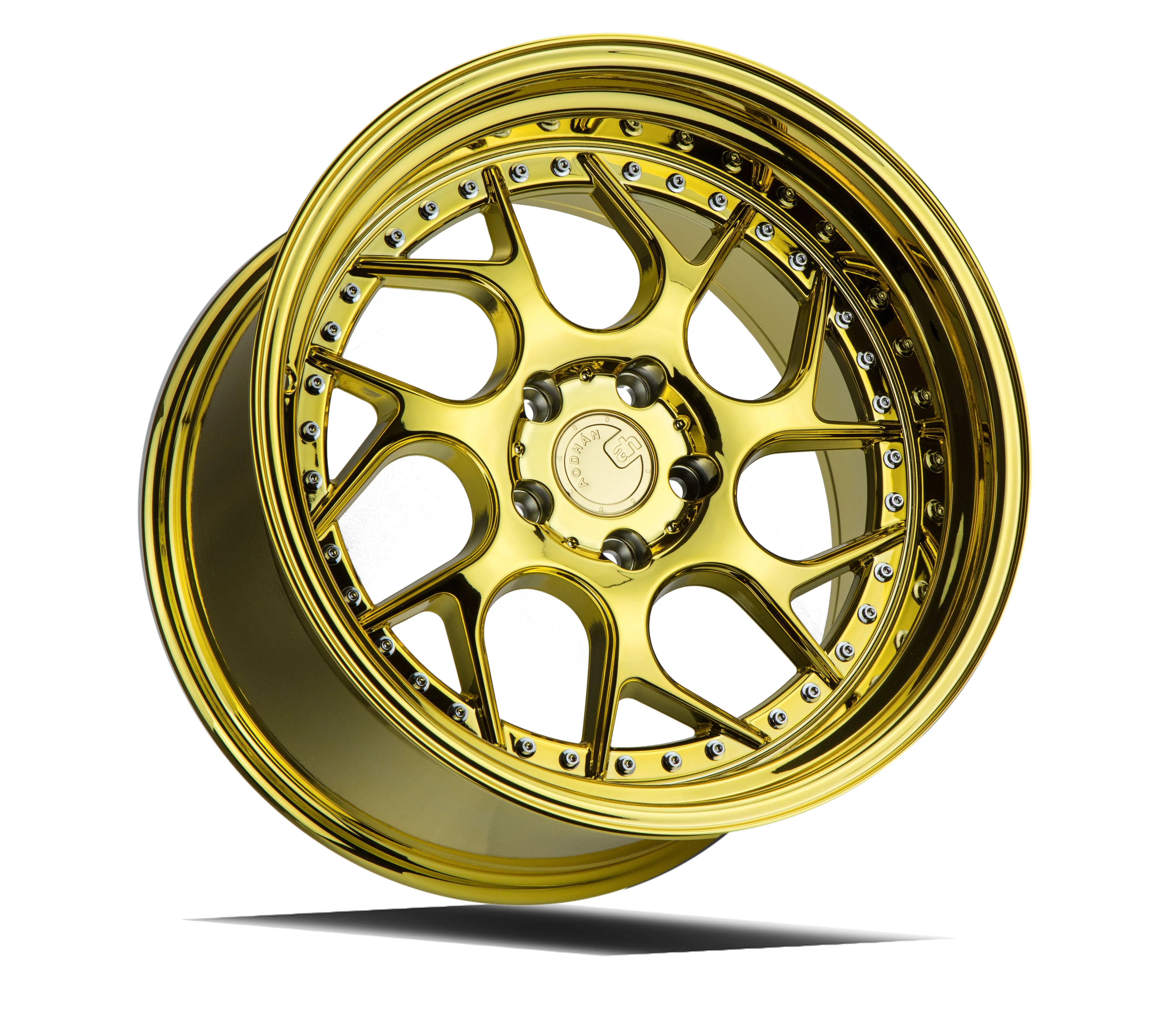 Aodhan DS01 18x10.5 5x114.3  15 Gold Vaccum W/ Chrome Rivets