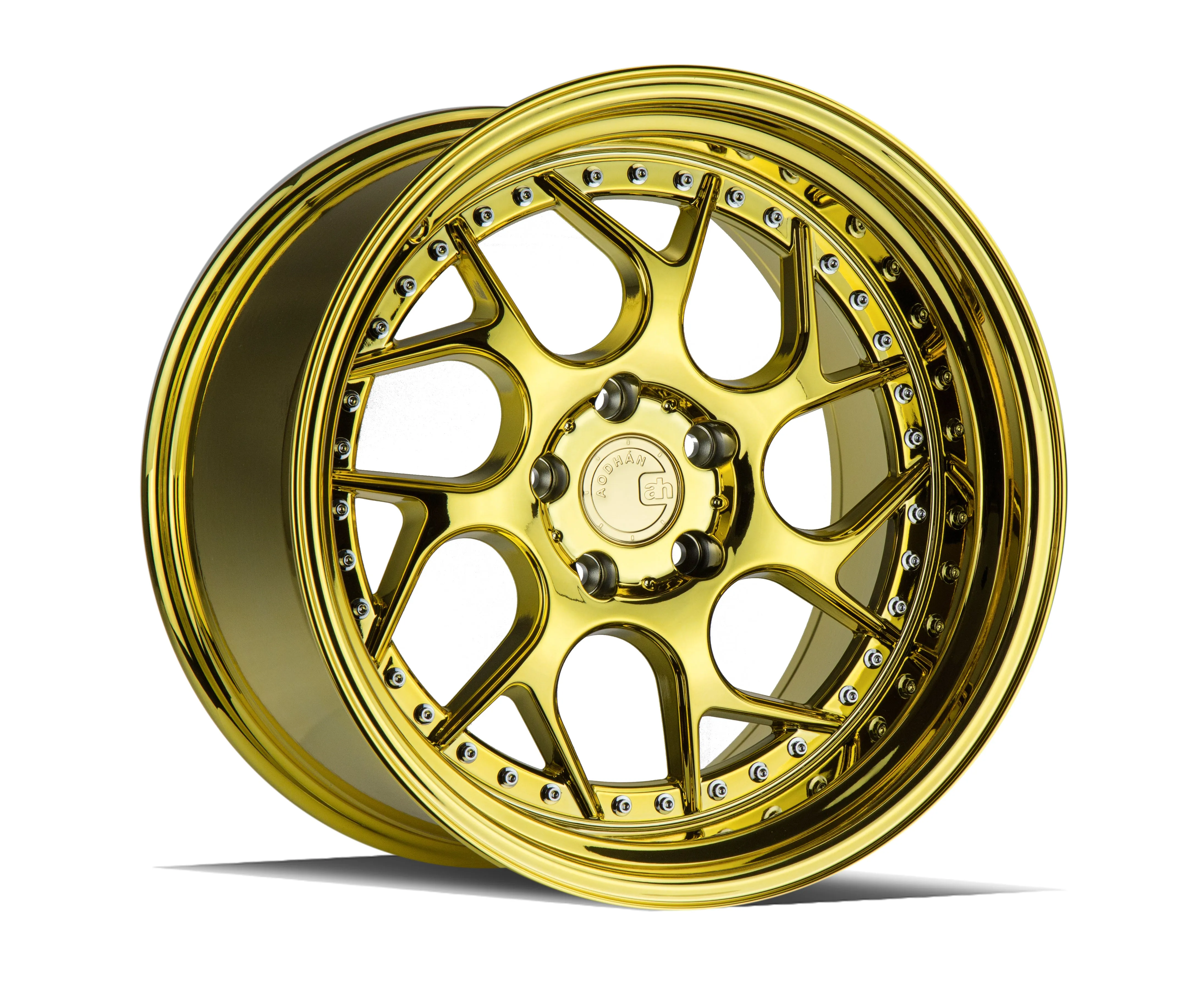 Aodhan DS01 18x10.5 5x114.3  22 Gold Vaccum W/ Chrome Rivets