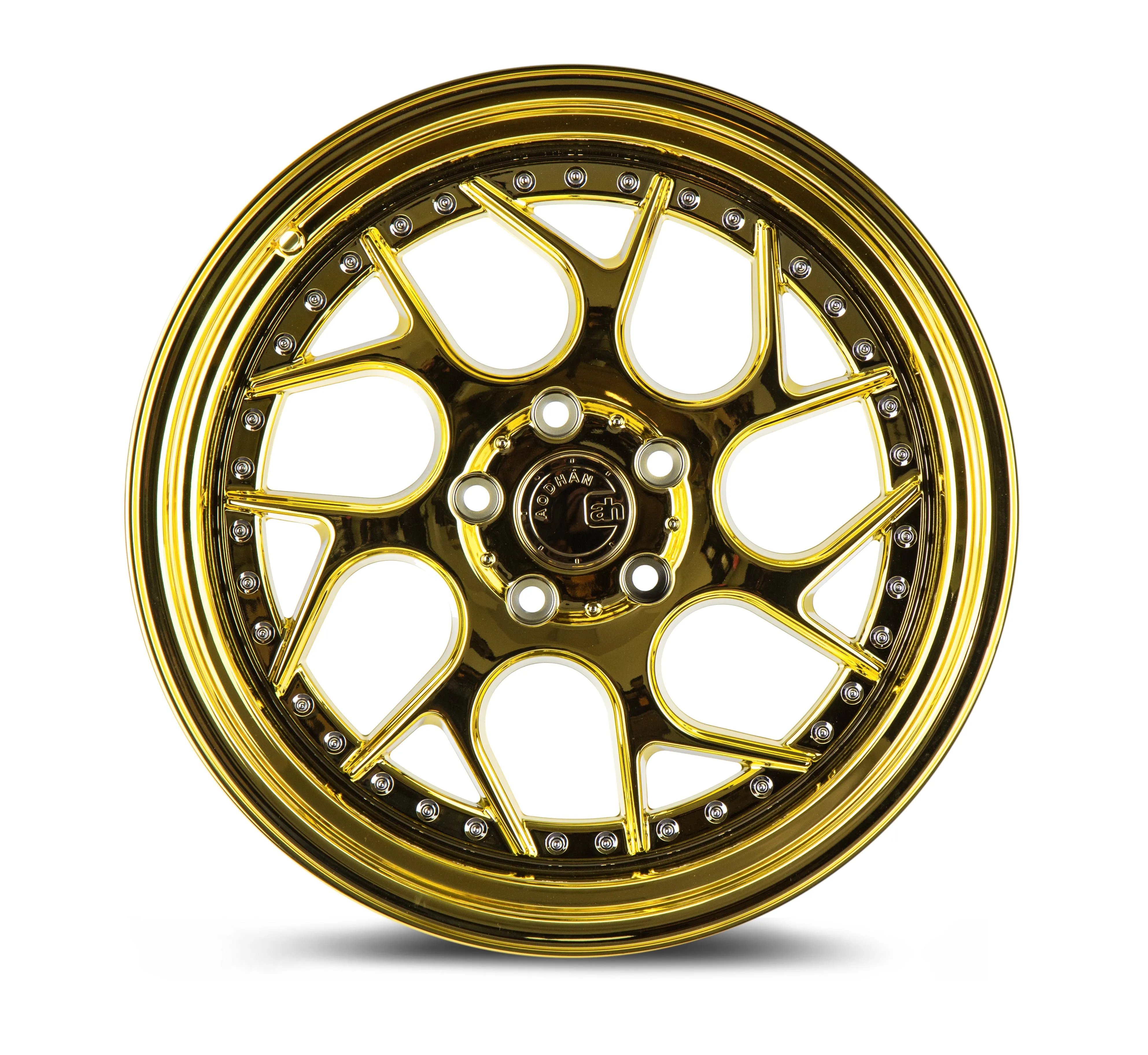 Aodhan DS01 18x10.5 5x114.3  22 Gold Vaccum W/ Chrome Rivets