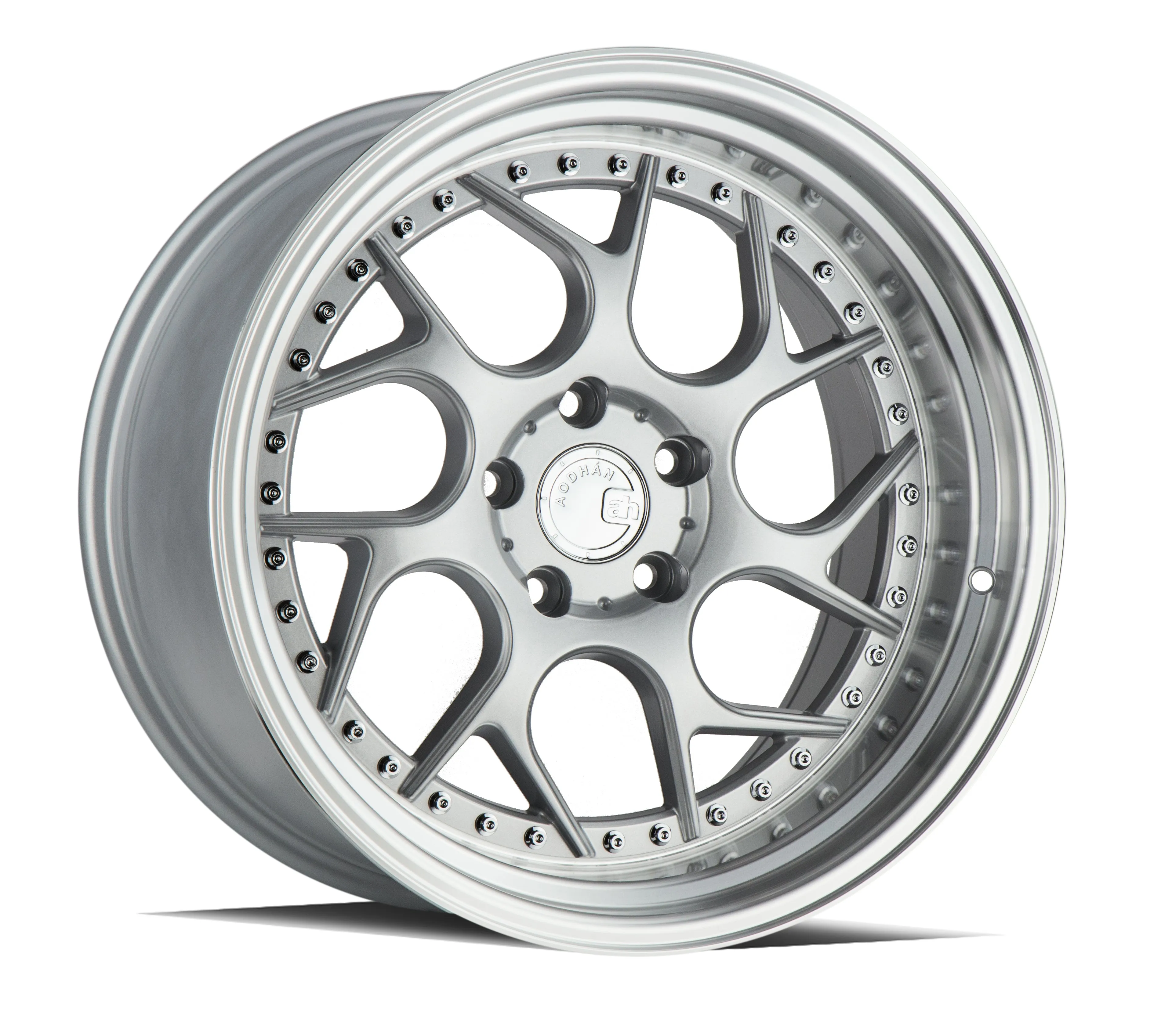 Aodhan DS01 18x10.5 5x114.3  22 Silver Machined Lip w/Chrome Rivets
