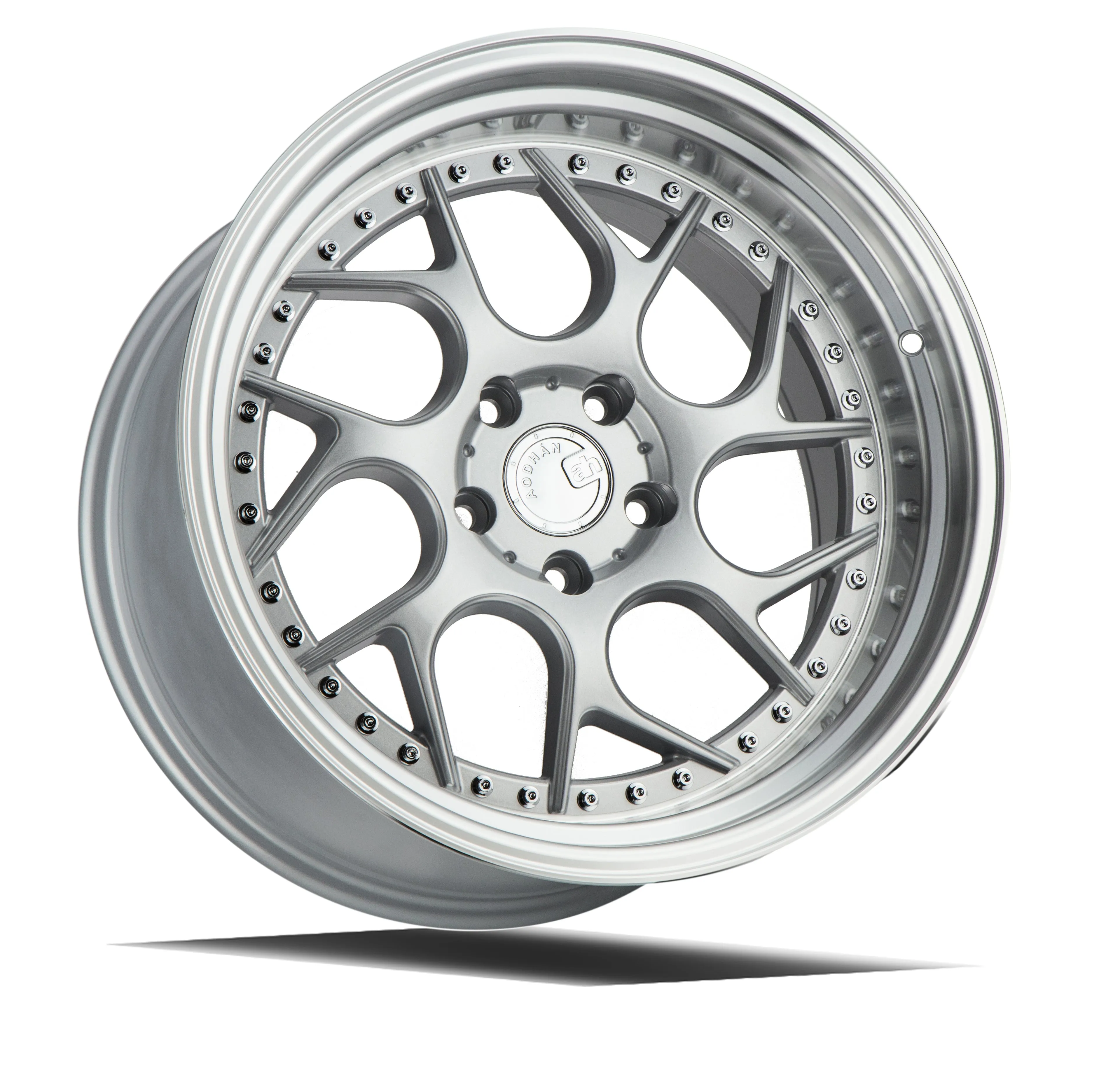 Aodhan DS01 18x10.5 5x114.3  22 Silver Machined Lip w/Chrome Rivets