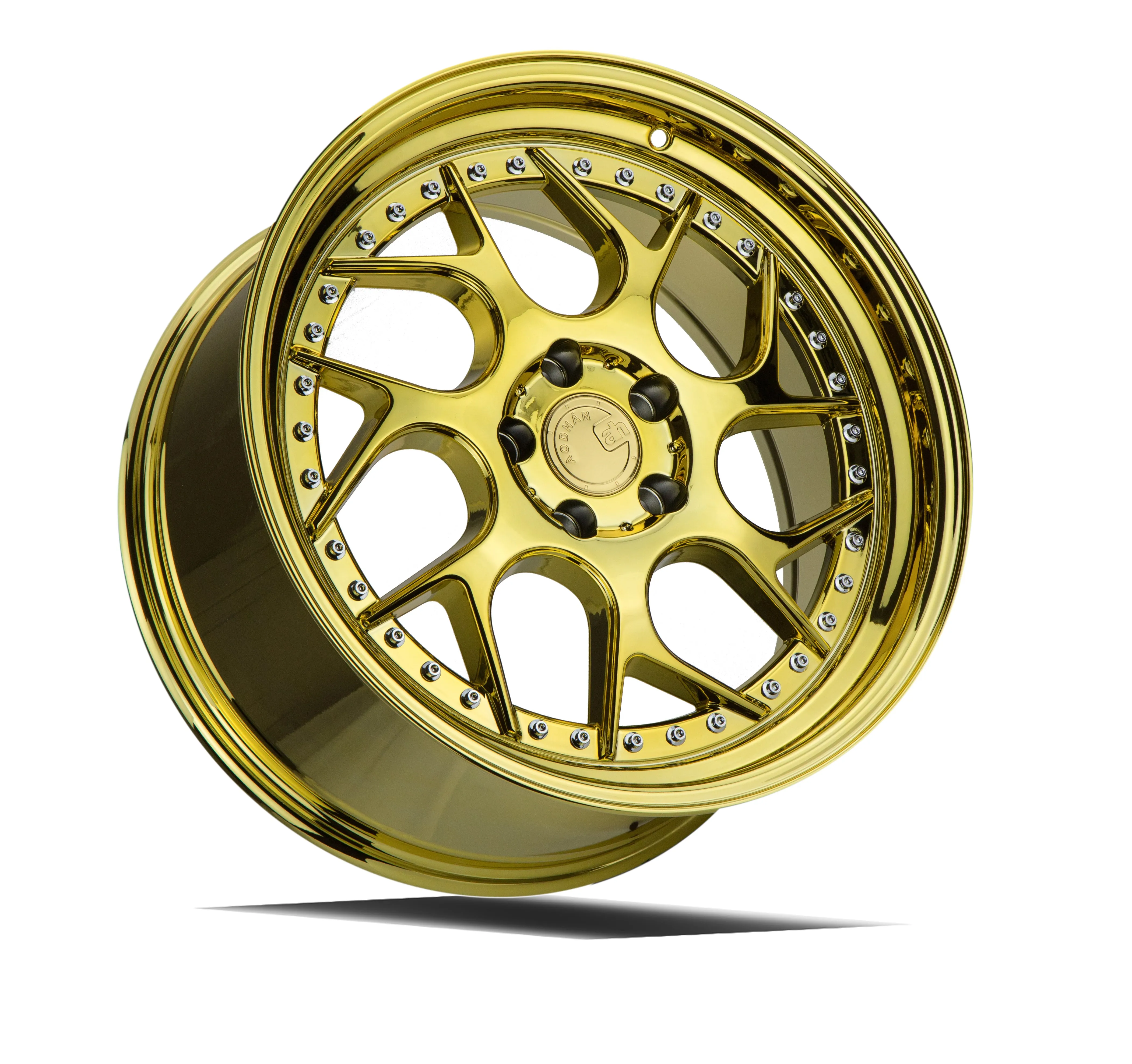 Aodhan DS01 18x9.5 5x114.3  15 Gold Vaccum W/ Chrome Rivets