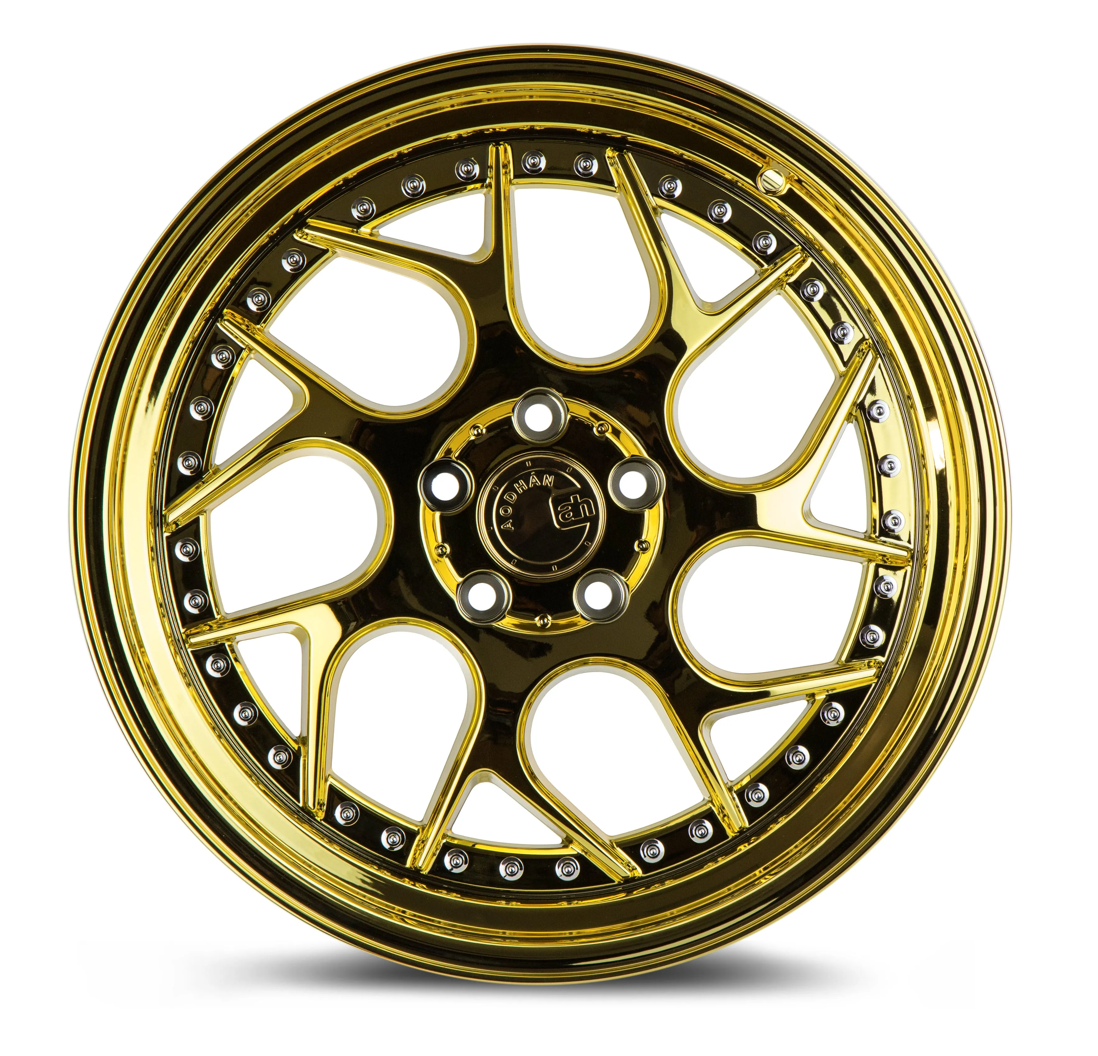Aodhan DS01 18x9.5 5x114.3  15 Gold Vaccum W/ Chrome Rivets