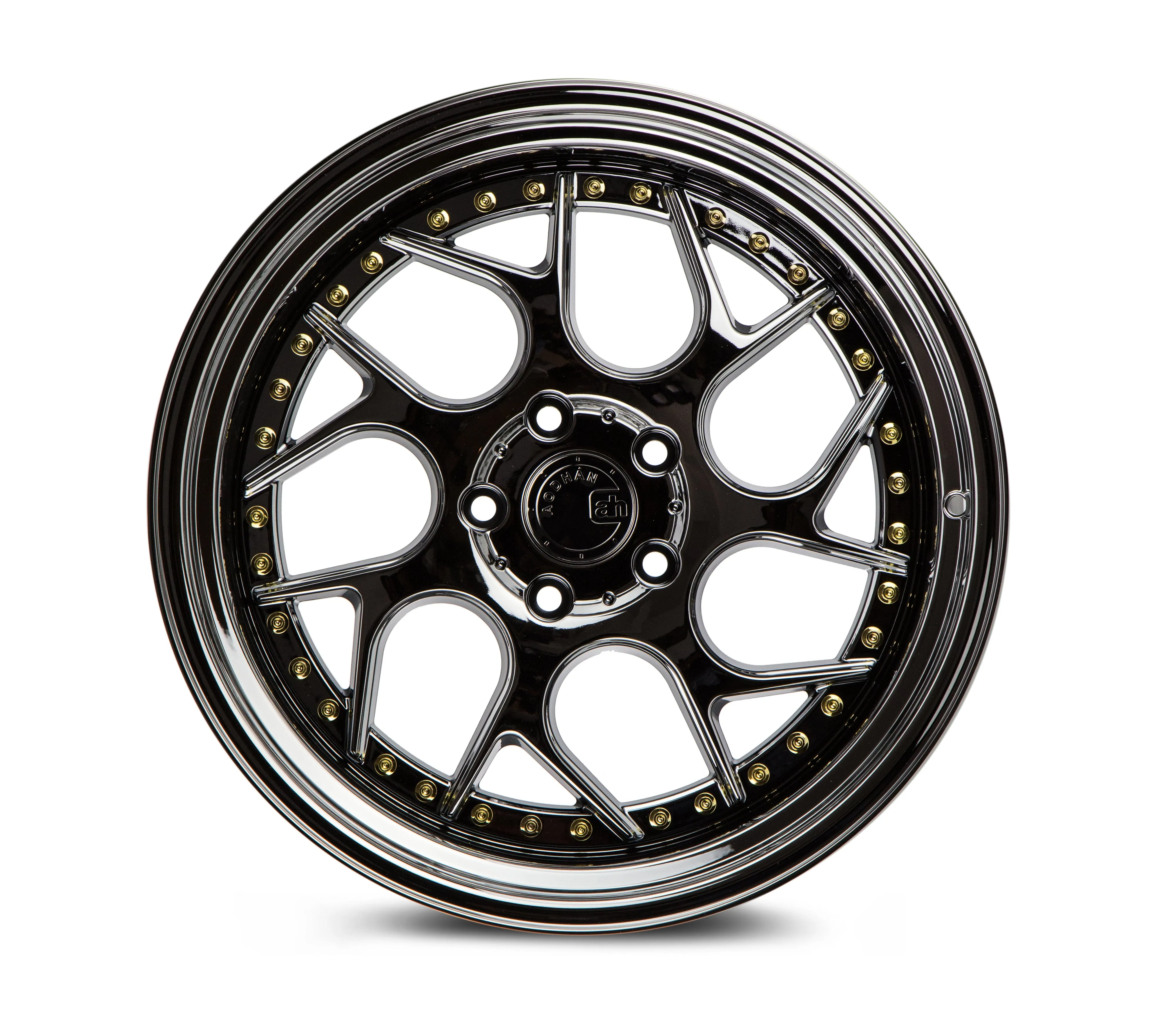 Aodhan DS01 19x9.5 5x114.3  15 Black Vacuum W/ Gold Rivets