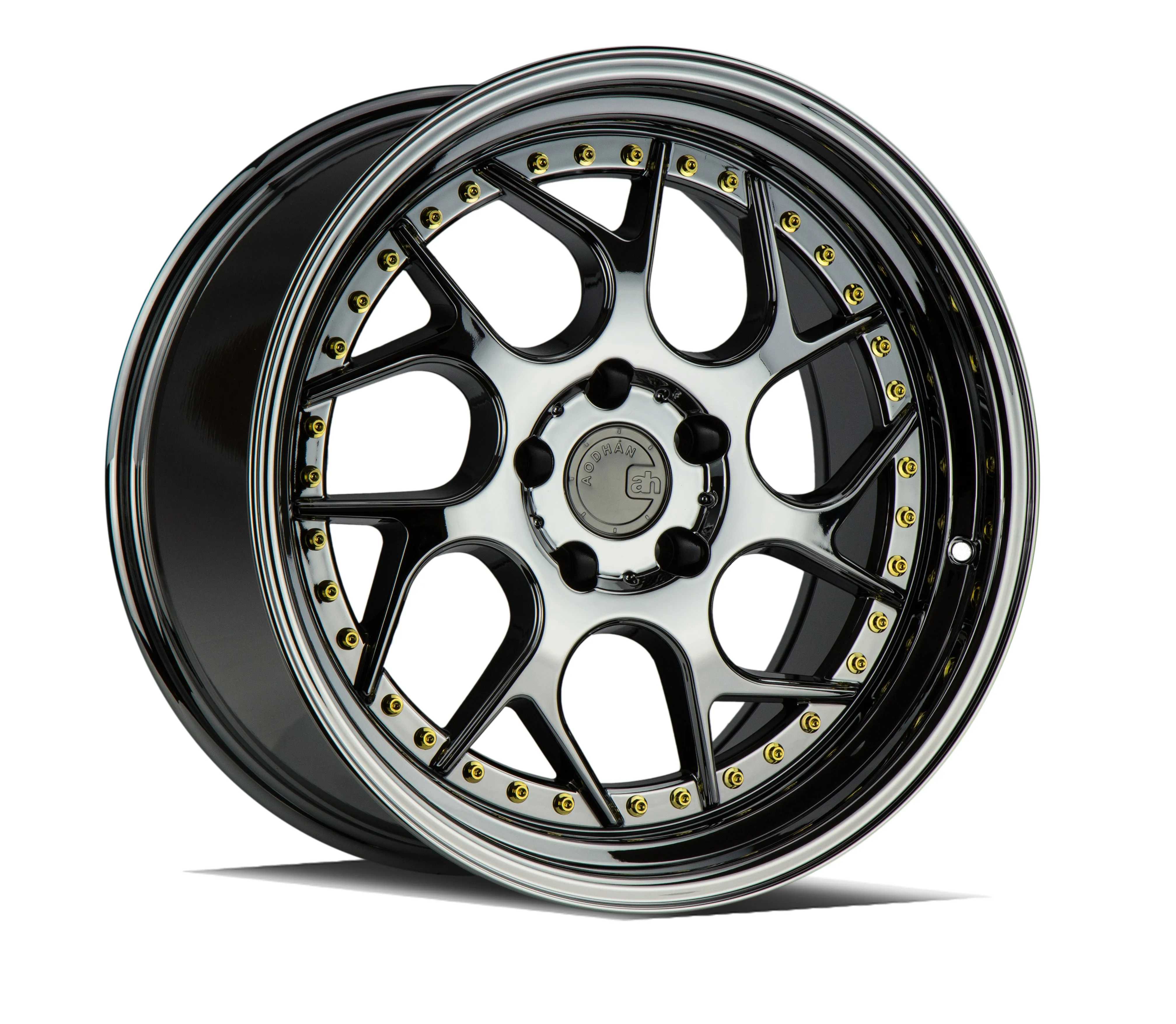 Aodhan DS01 19x9.5 5x114.3  15 Black Vacuum W/ Gold Rivets