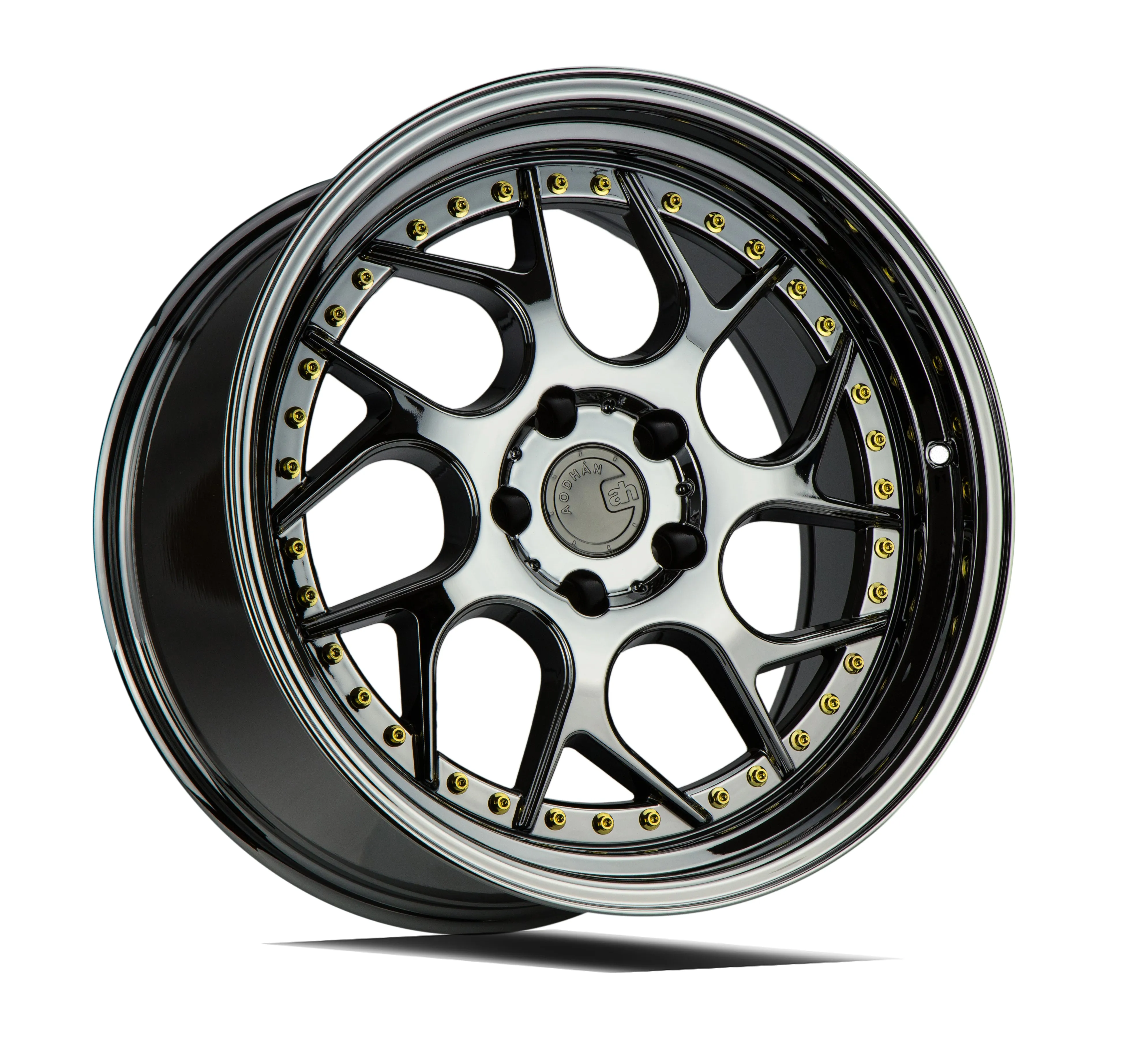 Aodhan DS01 19x9.5 5x114.3  15 Black Vacuum W/ Gold Rivets