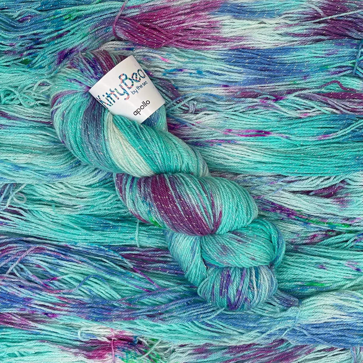 Apollo: Superwash Merino Nylon Lurex | KittyBea by the Sea | Hand-Dyed Knitting Crochet Yarn