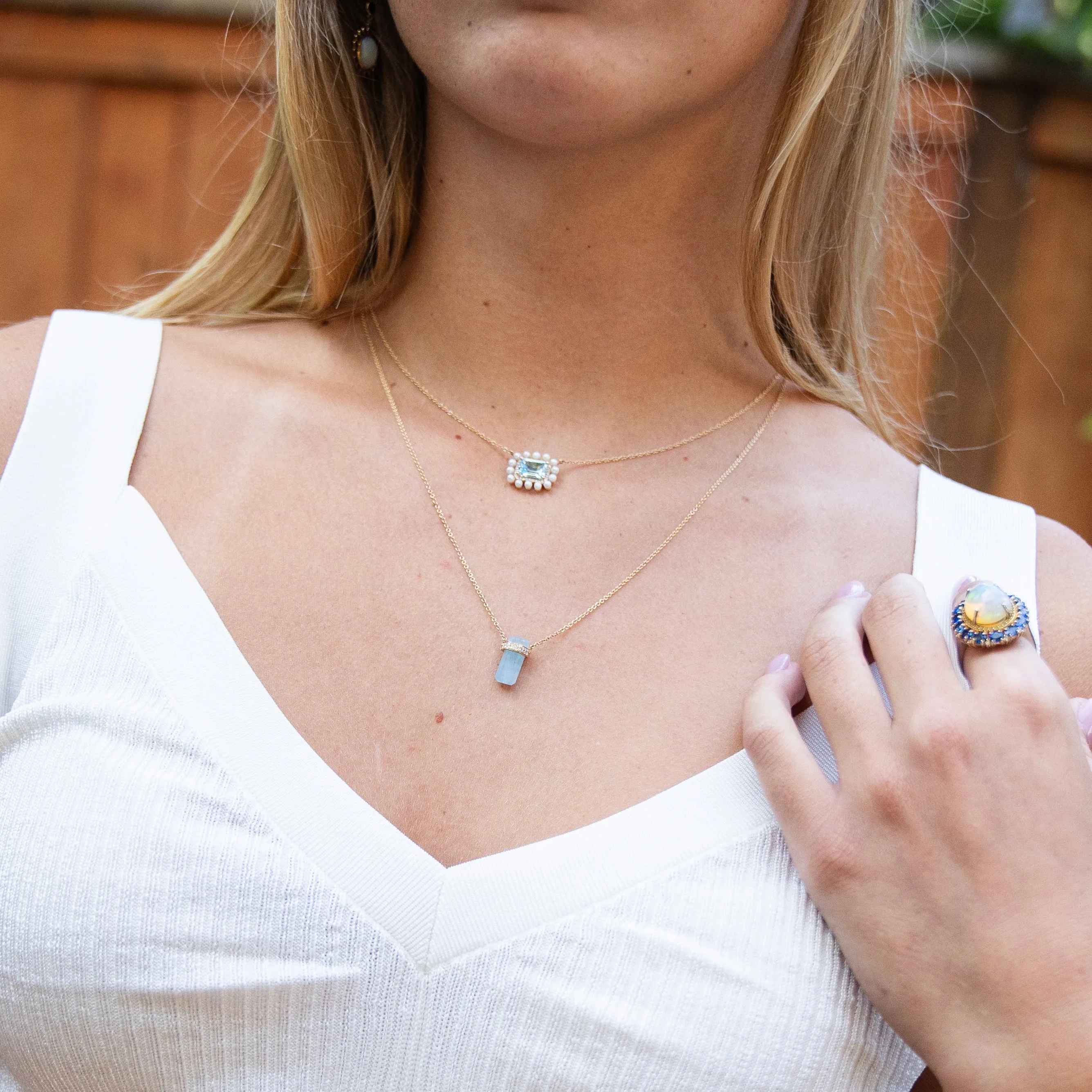Aquamarine and Diamond Amulet Necklace in Yellow Gold