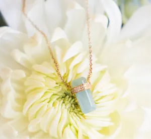 Aquamarine and Diamond Amulet Necklace in Yellow Gold