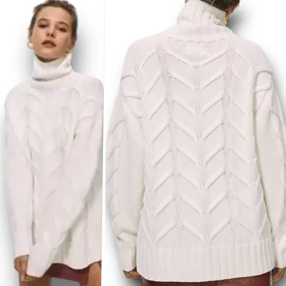 Aritzia WILFRED Champeaux 100% Merino Wool Cable-Knit Sweater In White Size S