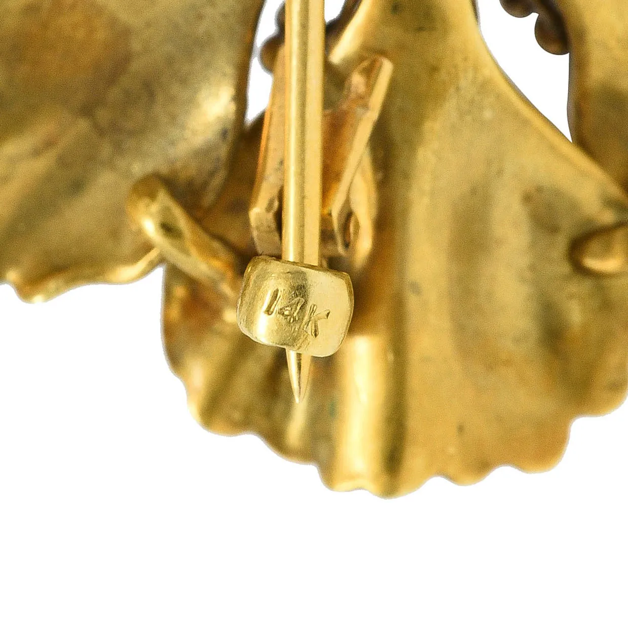 Art Nouveau Old European Cut Diamond Enamel 14 Karat Yellow Gold Poppy Pansy Antique Brooch