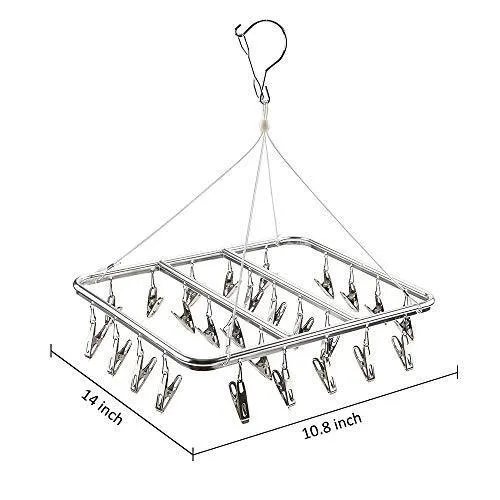 ASPERFFORT Stainless Steel Laundry Drying Rack with 26 Clips,Drip Hanger with Metal Clothespins for Drying Socks,Bras,Underware,Baby Clothes,Socks Clother Hanger
