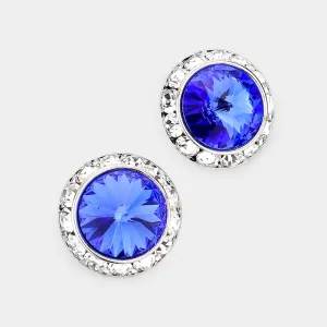 Austrian Sapphire Crystal Round Stud Earrings | 3/4" | 122930