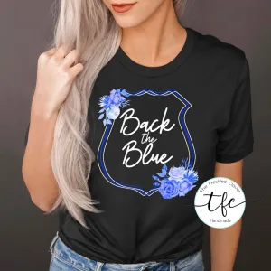 {Back the Blue} floral badge