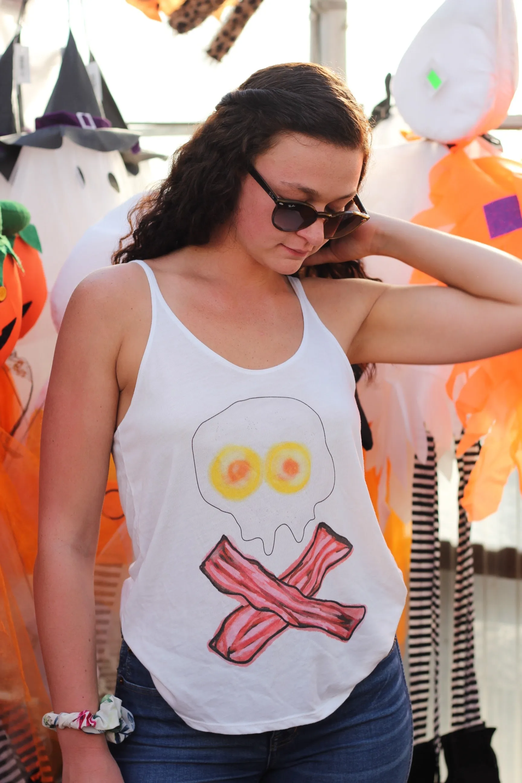 Bacon And Eggs Skull Slouchy Tank - White