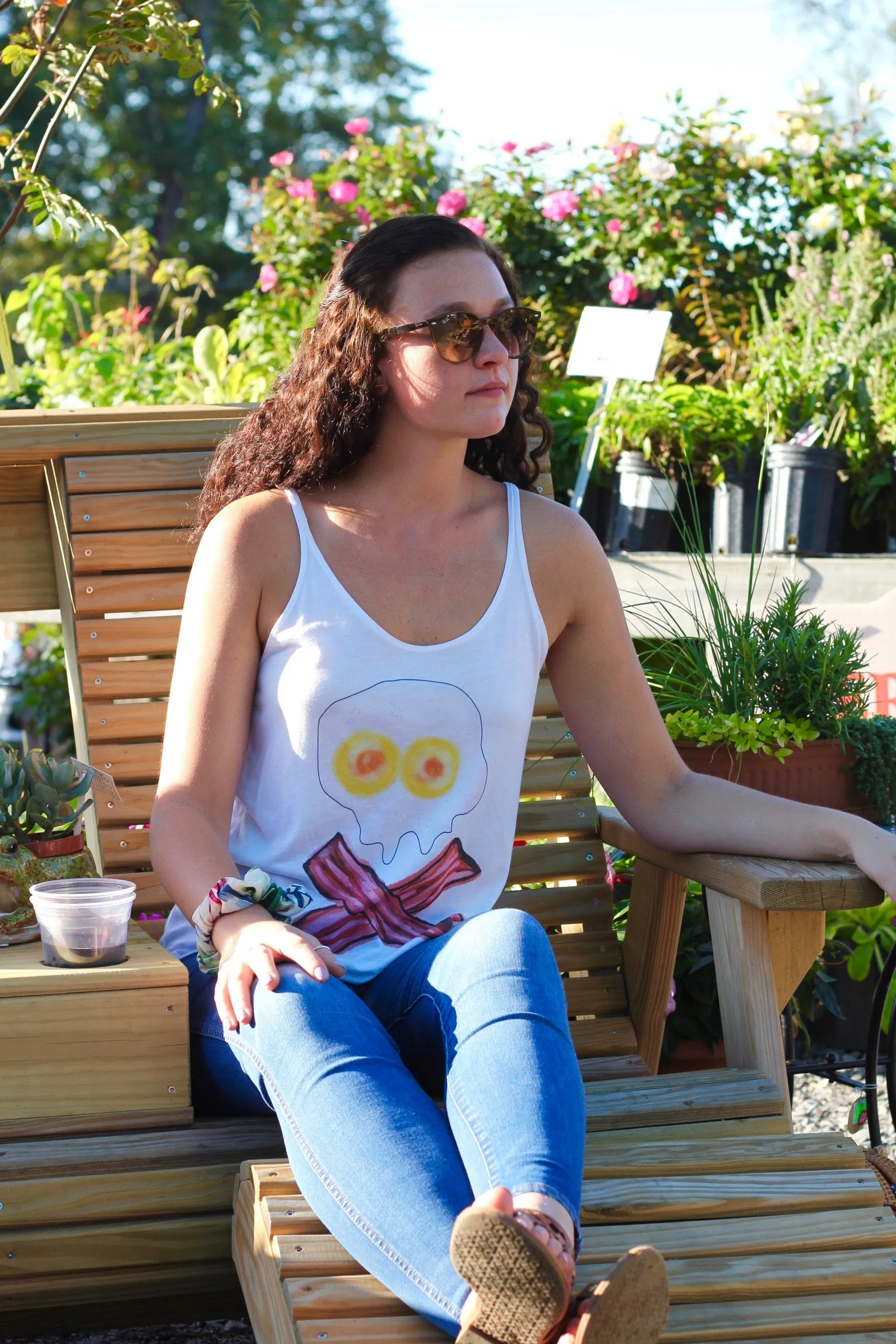 Bacon And Eggs Skull Slouchy Tank - White