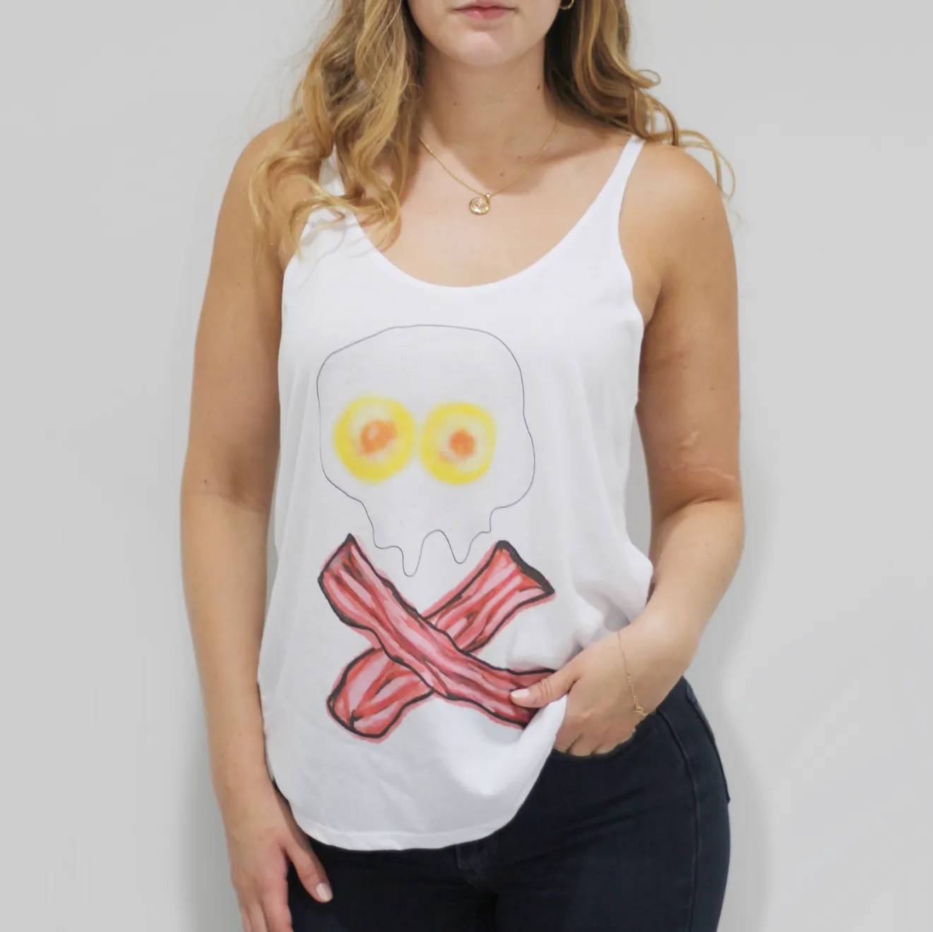 Bacon And Eggs Skull Slouchy Tank - White
