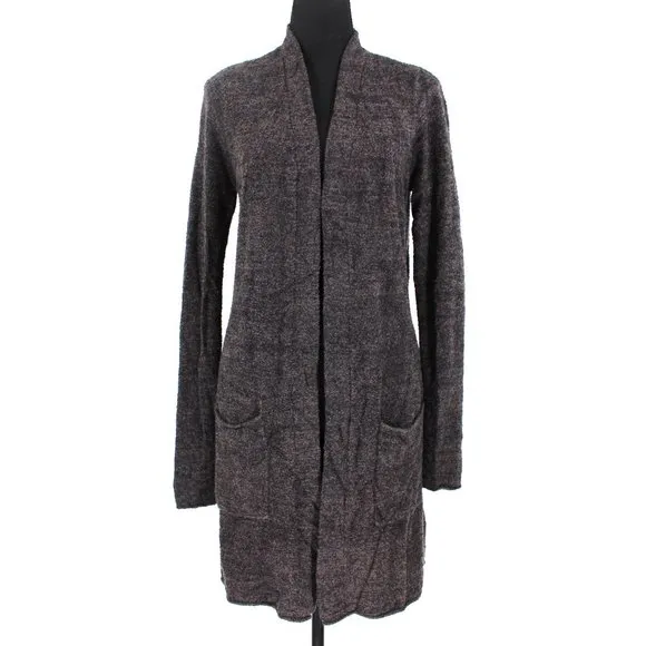 Barefoot Dreams Cozy Chic Lite Sweater Cardigan Black Brown Soft Marled Knit S