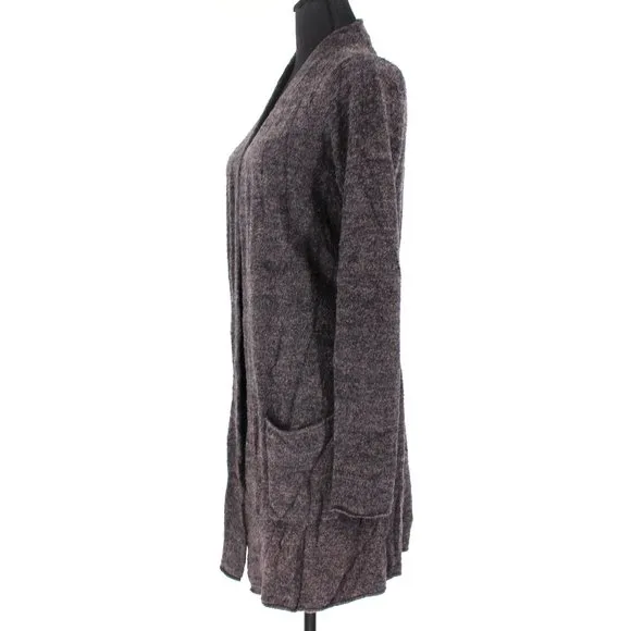 Barefoot Dreams Cozy Chic Lite Sweater Cardigan Black Brown Soft Marled Knit S