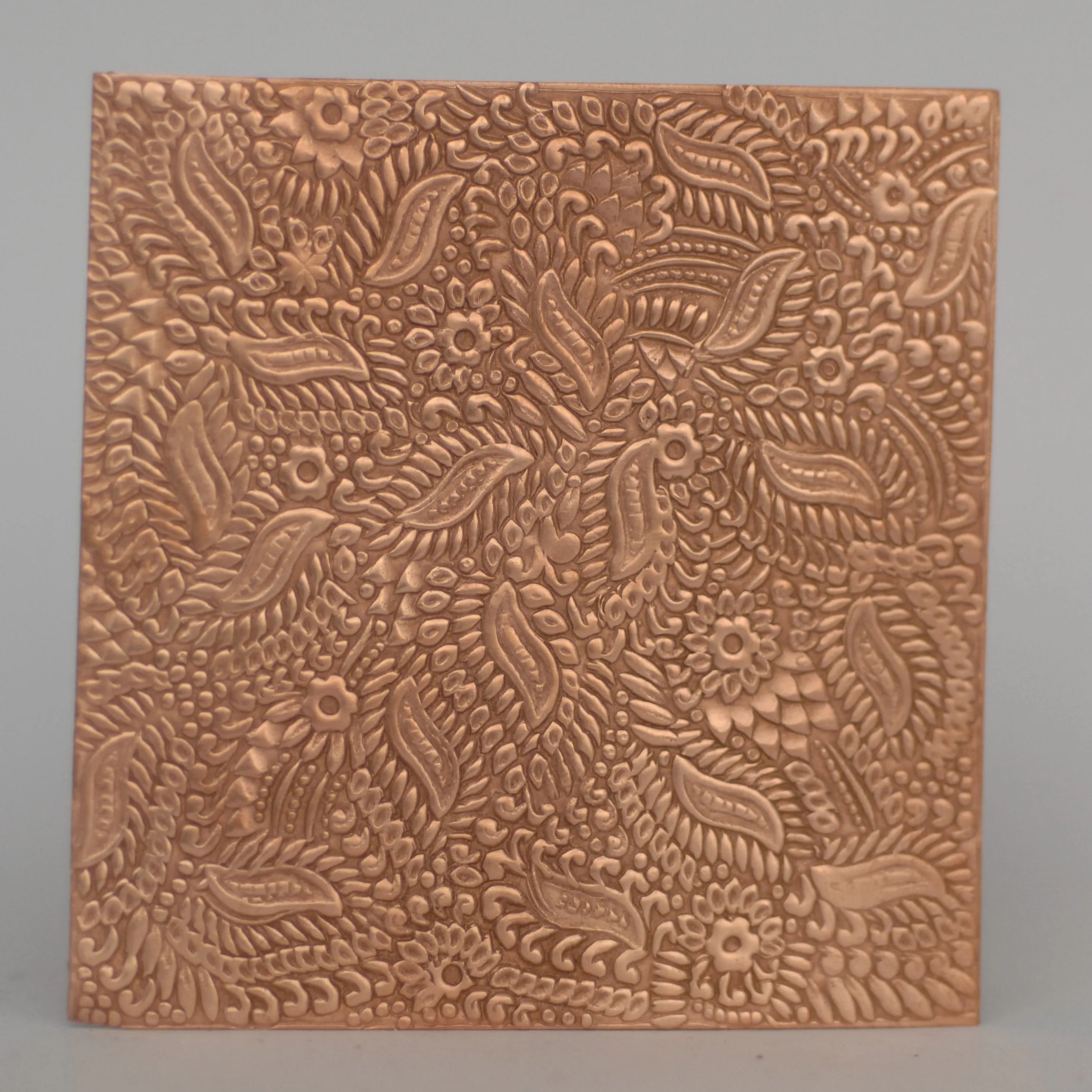 Batik floral and leaves textured metal sheet - 3 inch x 3 inch