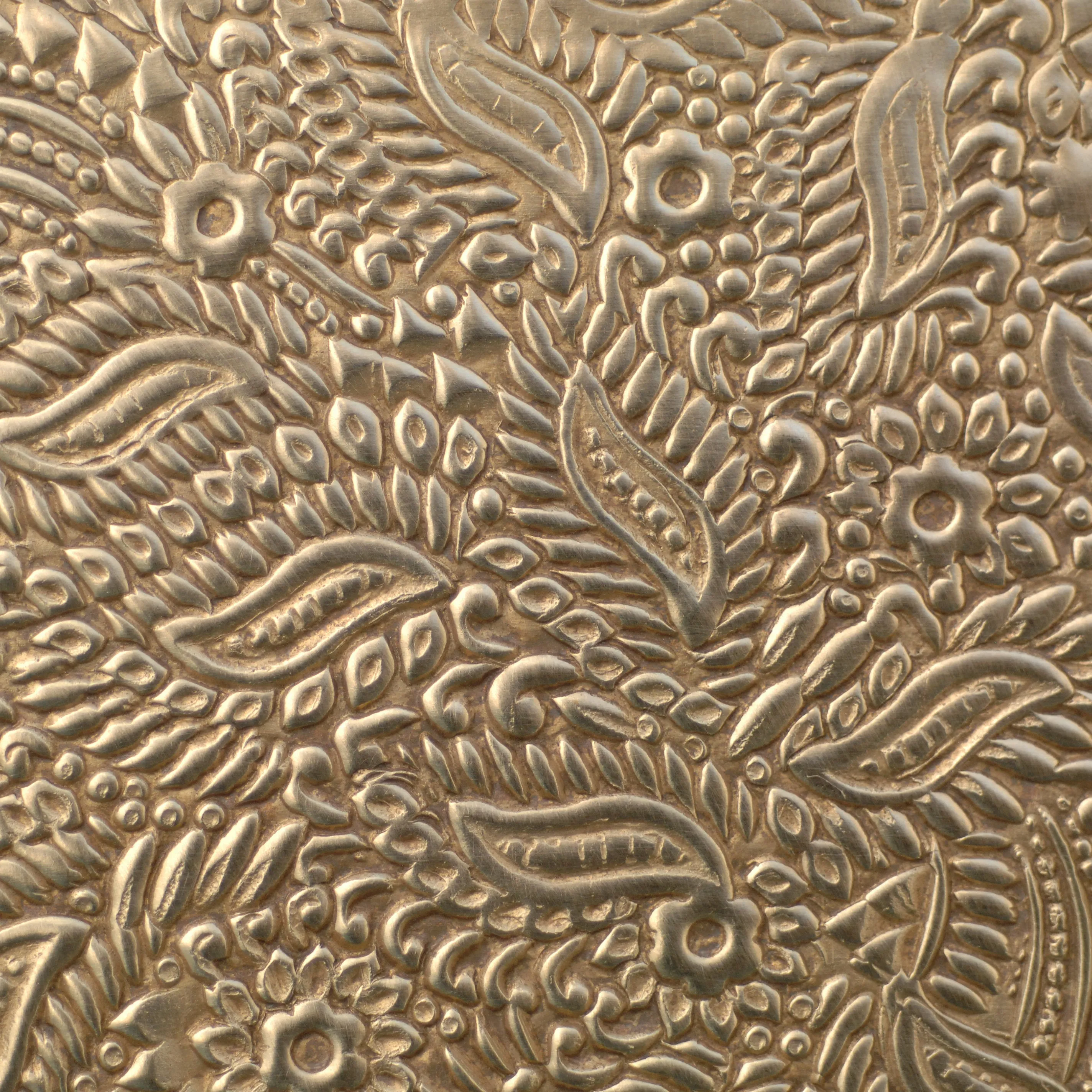 Batik floral and leaves textured metal sheet - 3 inch x 3 inch