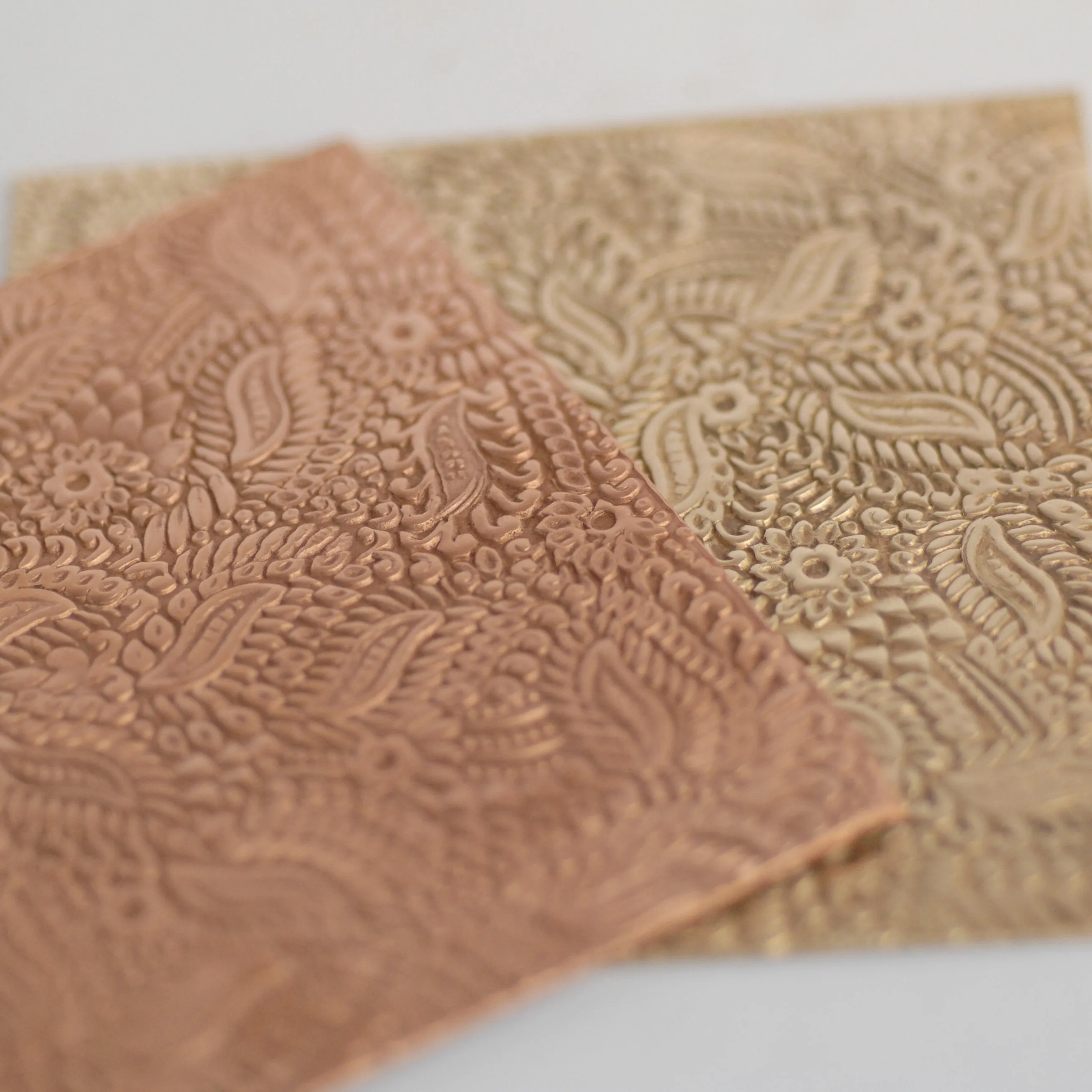 Batik floral and leaves textured metal sheet - 3 inch x 3 inch