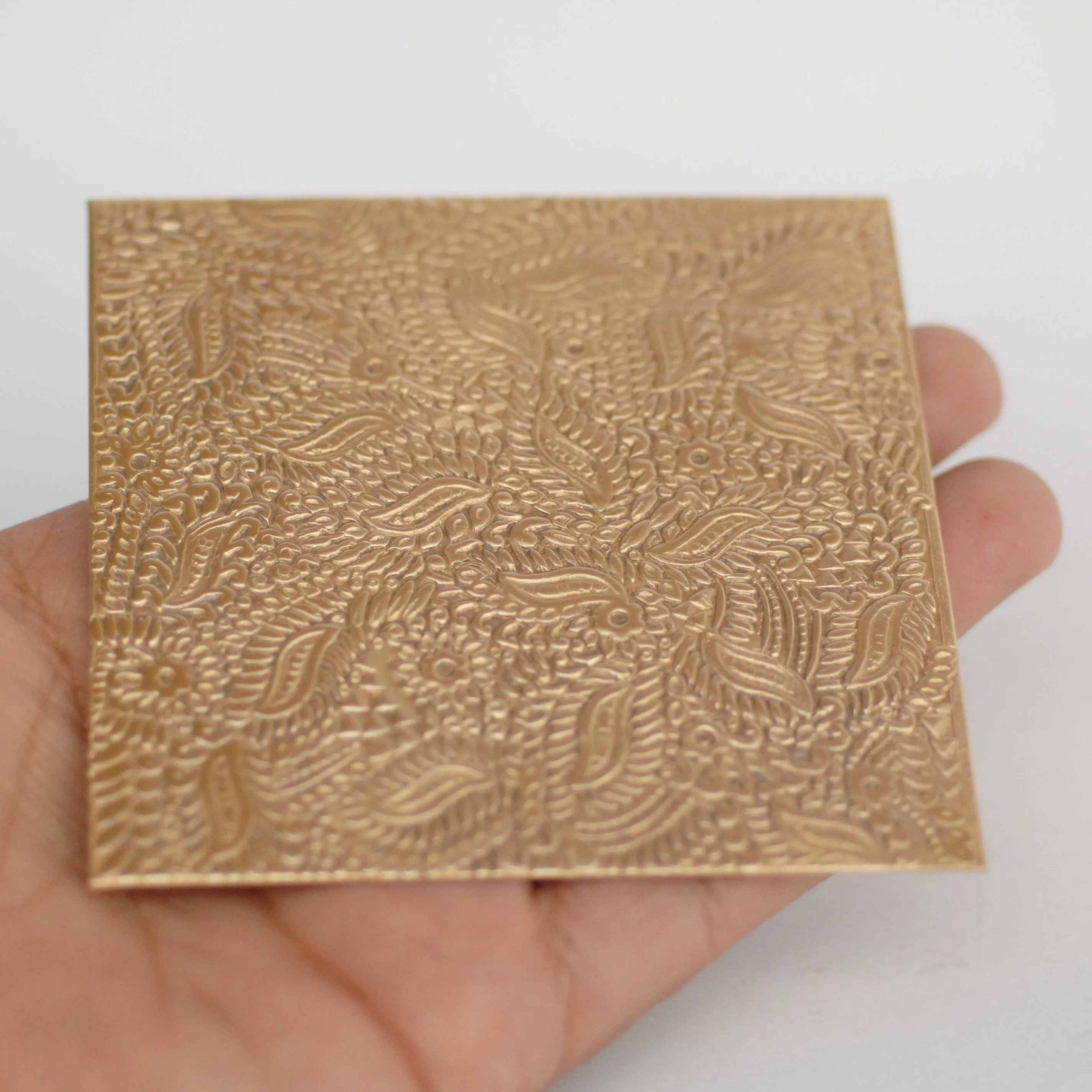 Batik floral and leaves textured metal sheet - 3 inch x 3 inch