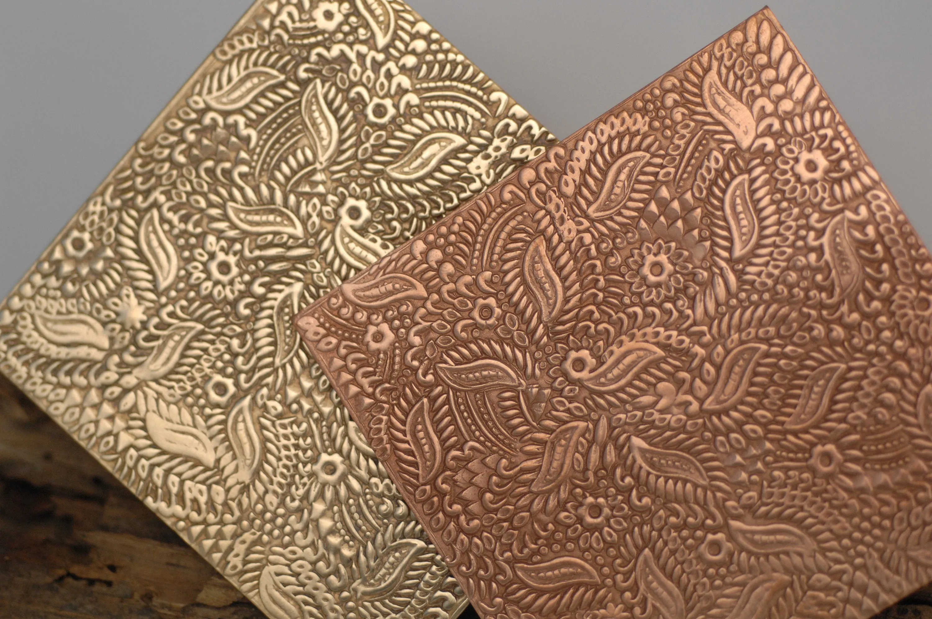 Batik floral and leaves textured metal sheet - 3 inch x 3 inch