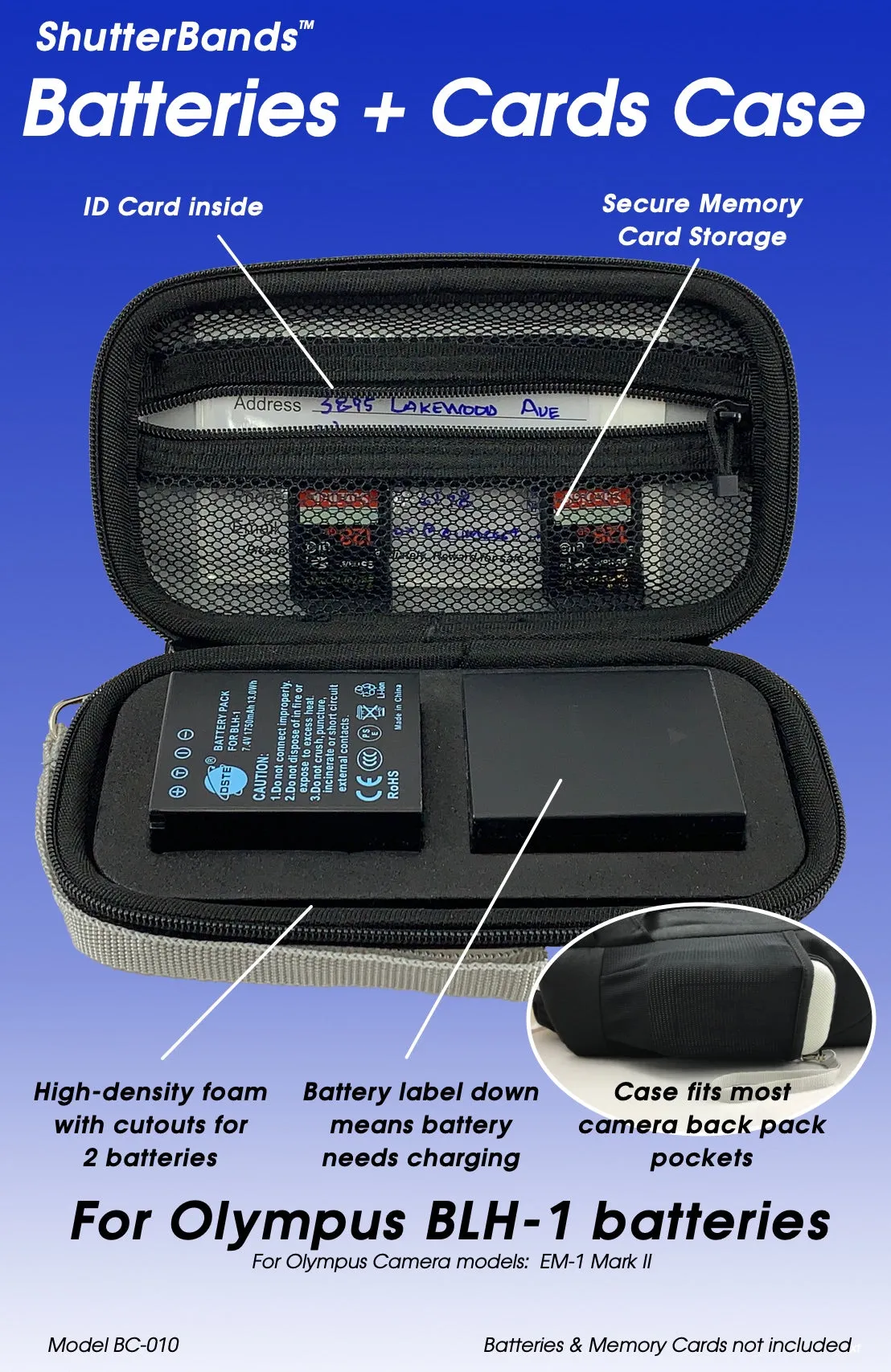 Batteries   Cards Case for Olympus BLH-1 batteries (BC-010)