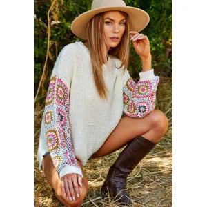 Be Beautiful Crochet Sleeve Sweater - Ivory