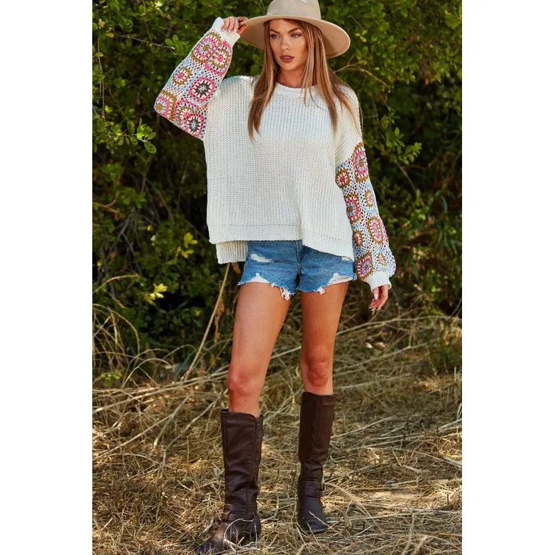 Be Beautiful Crochet Sleeve Sweater - Ivory