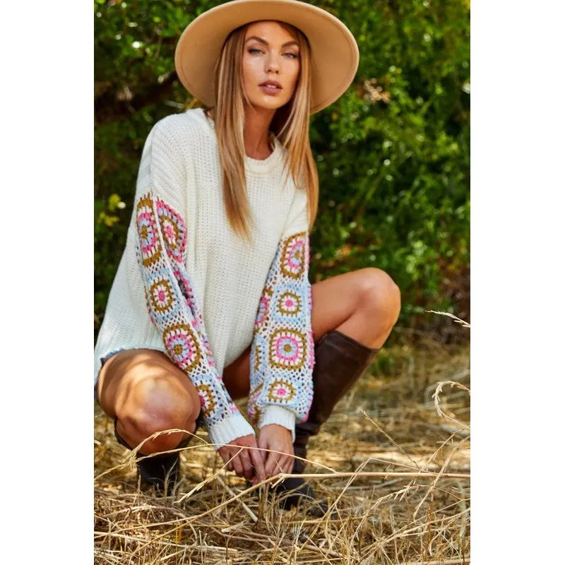 Be Beautiful Crochet Sleeve Sweater - Ivory