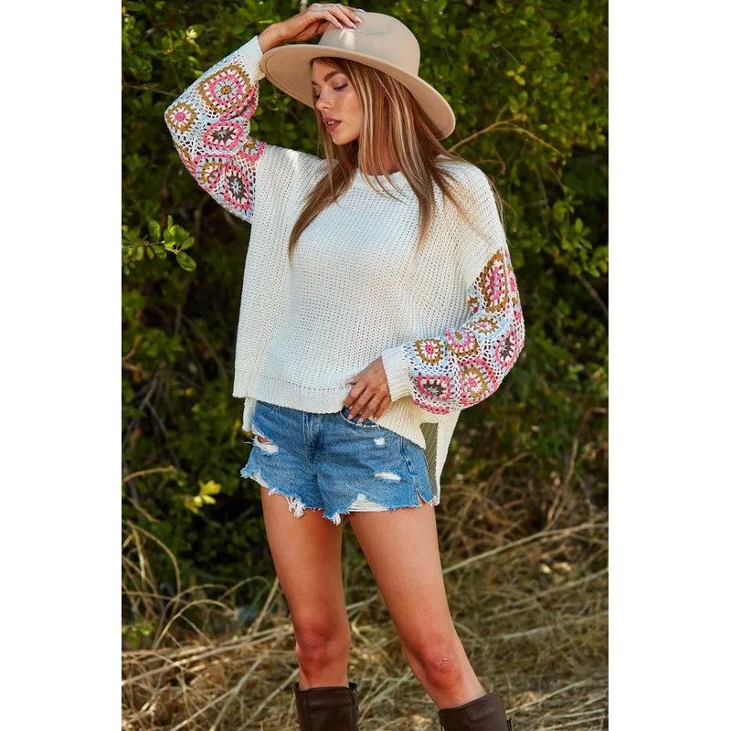 Be Beautiful Crochet Sleeve Sweater - Ivory