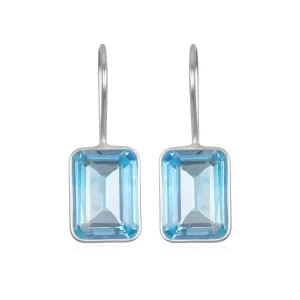 Bezeled Emerald Cut Dangles-Sky Blue Topaz Silver