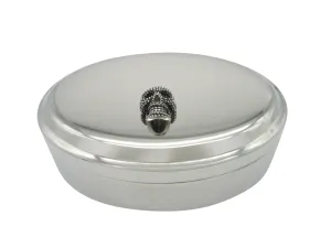 Black and Silver Toned Textured Skull Head Oval Trinket Jewelry Box