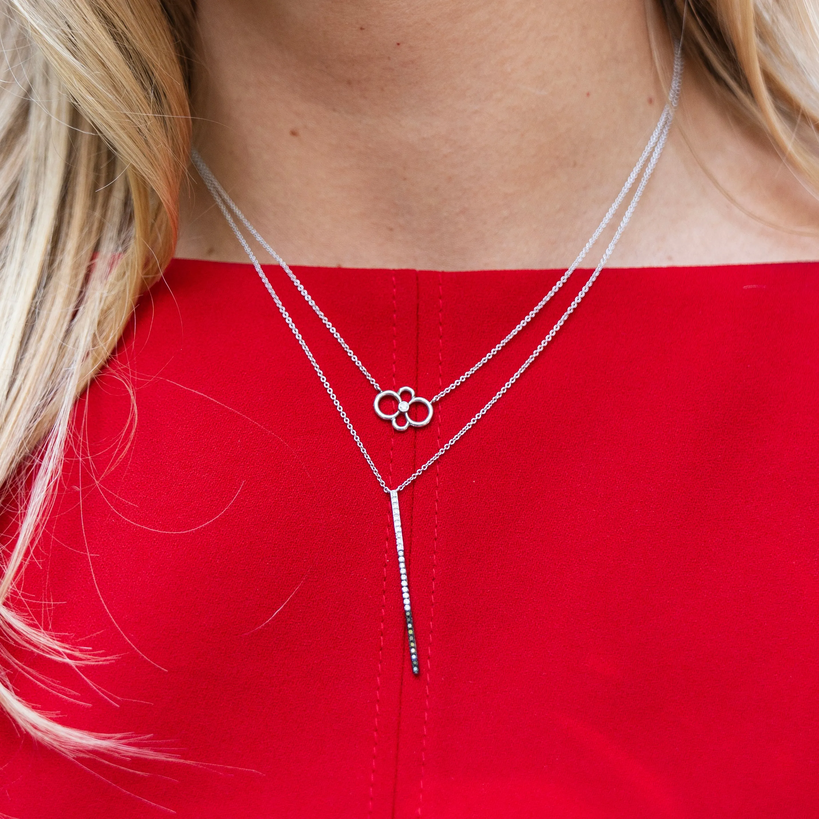 Black and White Diamond Linear Bar  Necklace