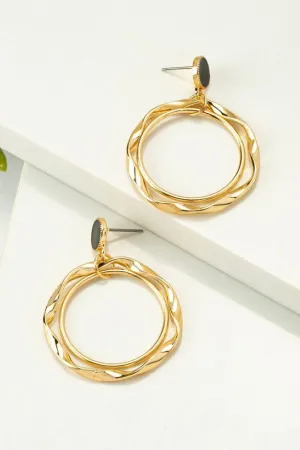 Black enamel stud with double twisted hoop drop earrings