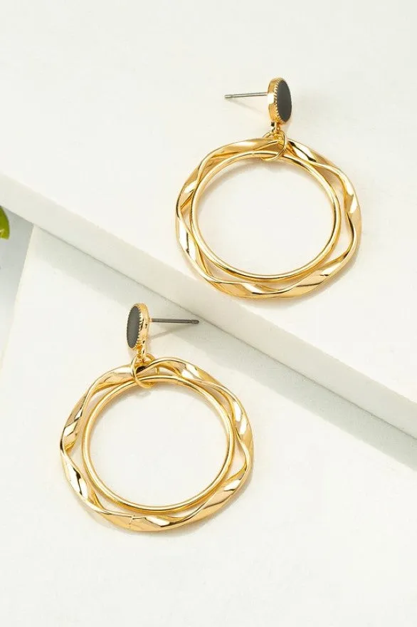 Black enamel stud with double twisted hoop drop earrings