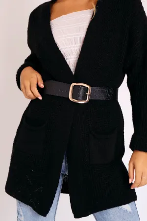Black Faux Croc Square Buckle Belt - Kauri