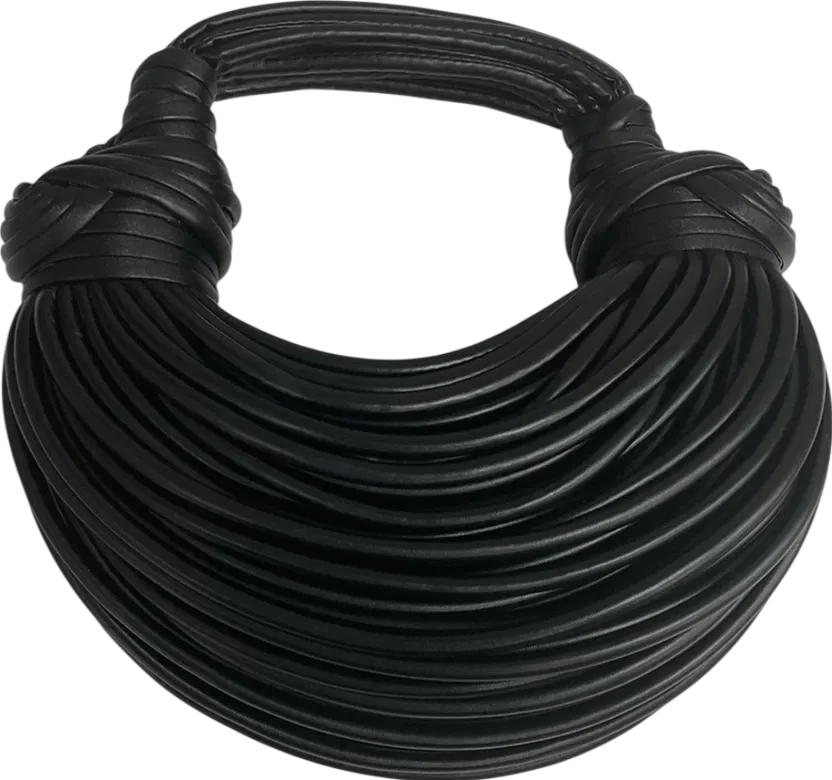 Black Noodle Rope Knotted Hobo Handbag One Size